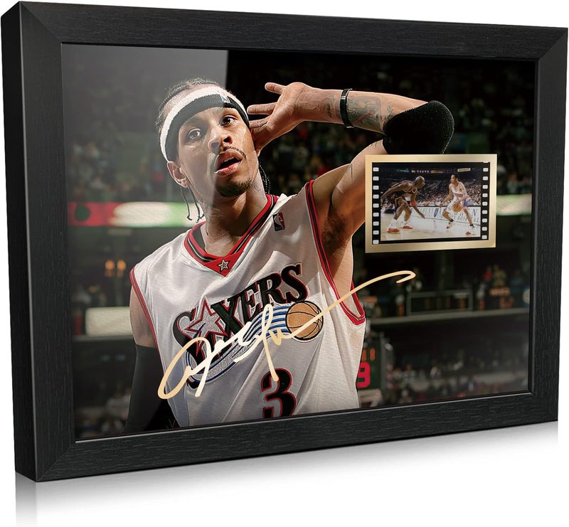 ORIMAMI Signed Basketball Player Allen Ezail Iverson Poster Framed Photo Gift 8x6 Inches with 1x35mm Film Mini Cell Display,Gifts for Allen Ezail Iverson Fans - Image 1